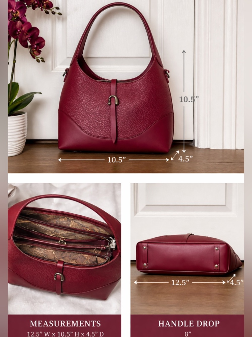Women's Structured Shoulder Bag in Deep Burgundy